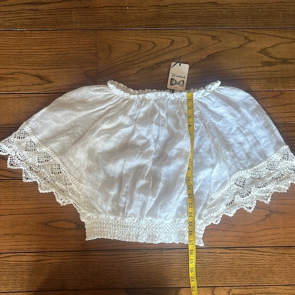 Woodstock White Linen Lace Cropped One size Top - Picture 6 of 11